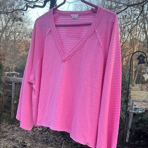POL Bright Pink V-Neck Knit Top